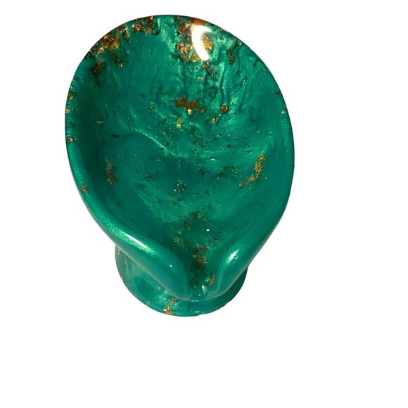 Handcrafted Green & Gold Resin Soap Dish - Unique Modern Home Decor - Picture 2 of 12